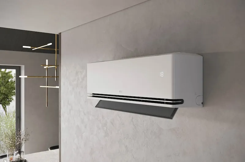 LG AI Air Deluxe mit geöffneter Luftklappe und Temperaturanzeige