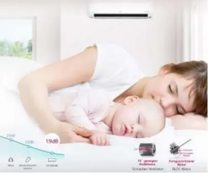 Mutter und Baby schlafen ruhig im klimatisierten Schlafzimmer
